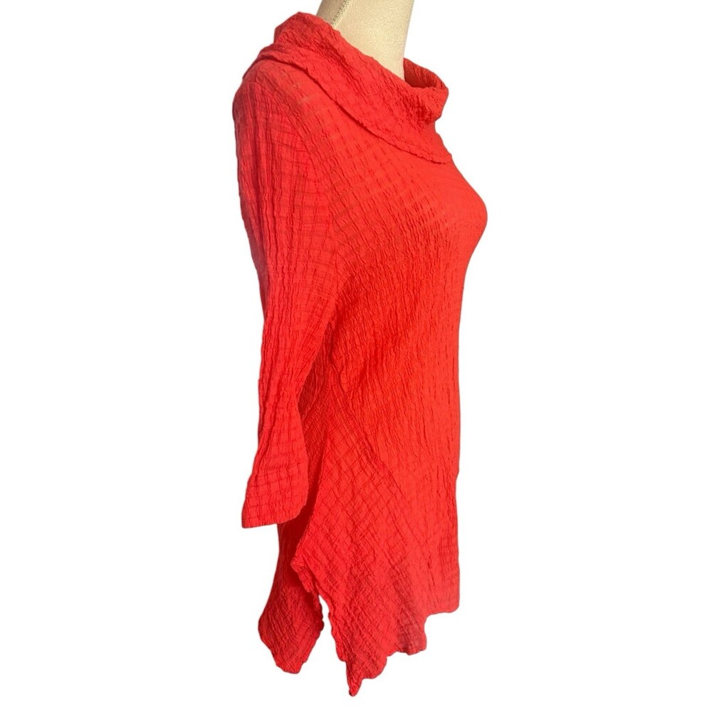 Soft Surroundings Red Crinkle Gauze Tunic Top Cowl Neck Soft Textured PXL USA - Picture 4 of 11